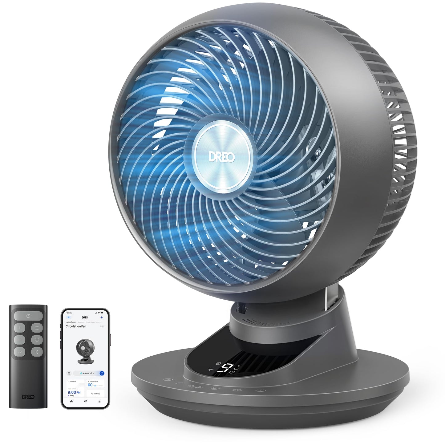 DREO TurboPoly DR-HAF008S Table Fan – 1.530m³/h, 22dB, 100° Oscillation, 9 Speeds, WiFi, Alexa, Black