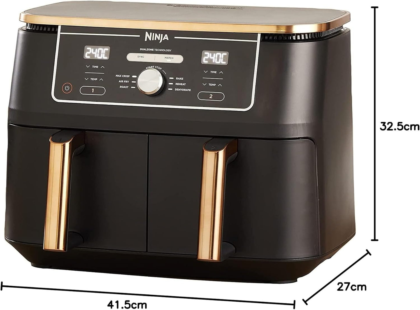 Ninja AF400EUCP Foodi MAX Dual Zone Air Fryer 9,5L – 6 Functions, 2470W, Copper/Black