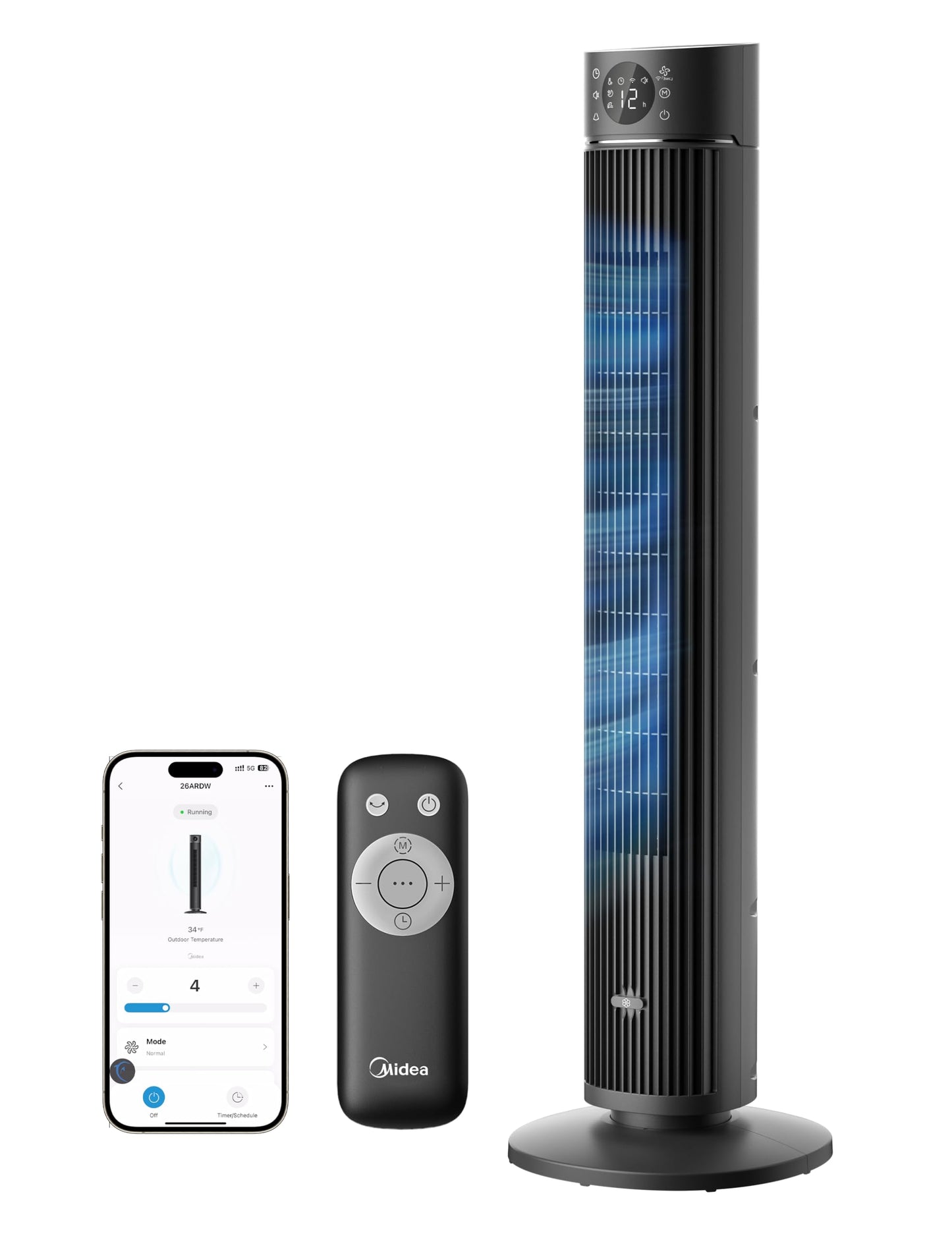 Midea FZ10-16AR Tower Fan 111cm – 6 Speeds, 3 Modes, 32dB, 60° Oscillation, 12h Timer, White
