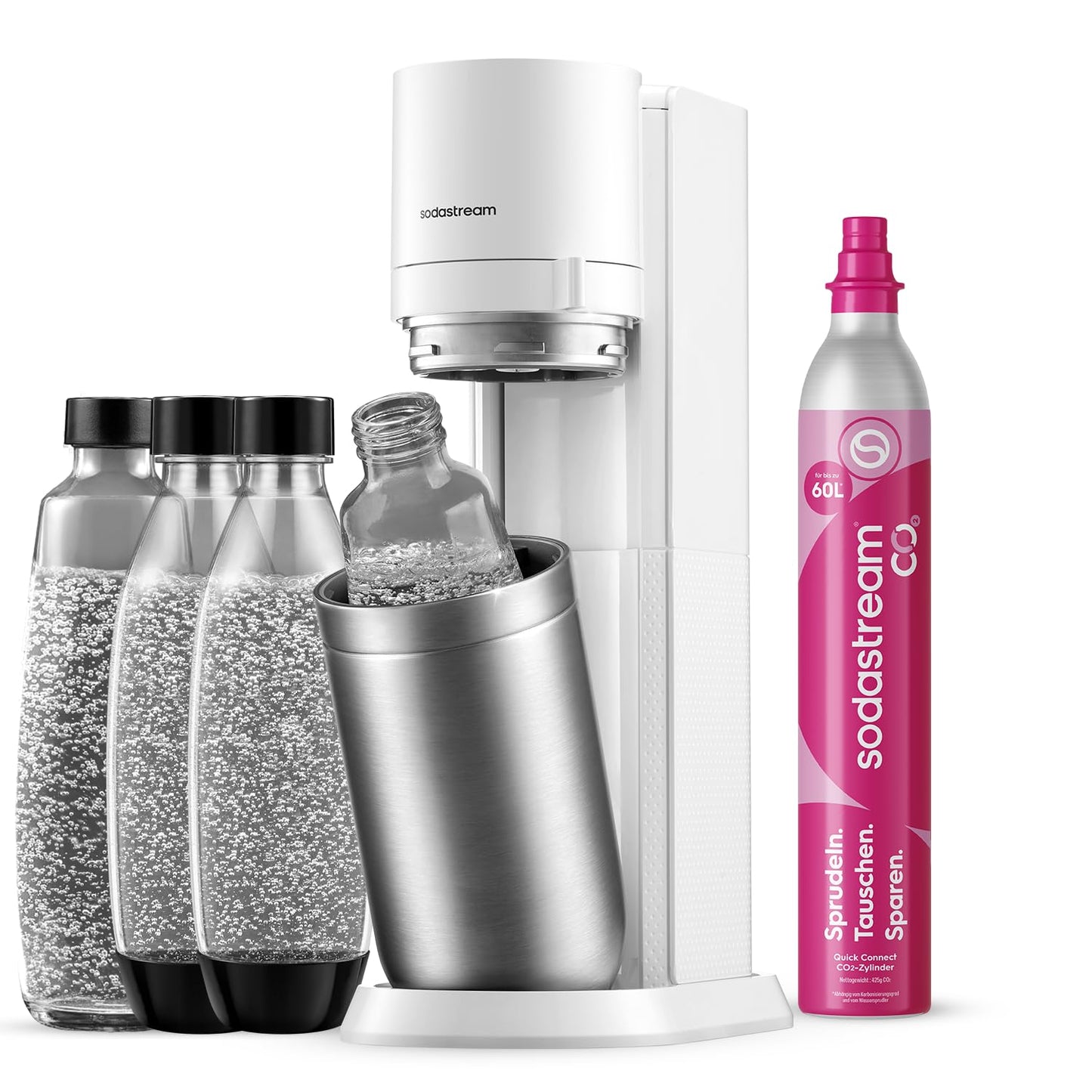 SodaStream DUO Sparkling Water Maker – Quick Connect CO2, 2x Glass Bottle & 2x Plastic Bottle 1L, Titanium/Black