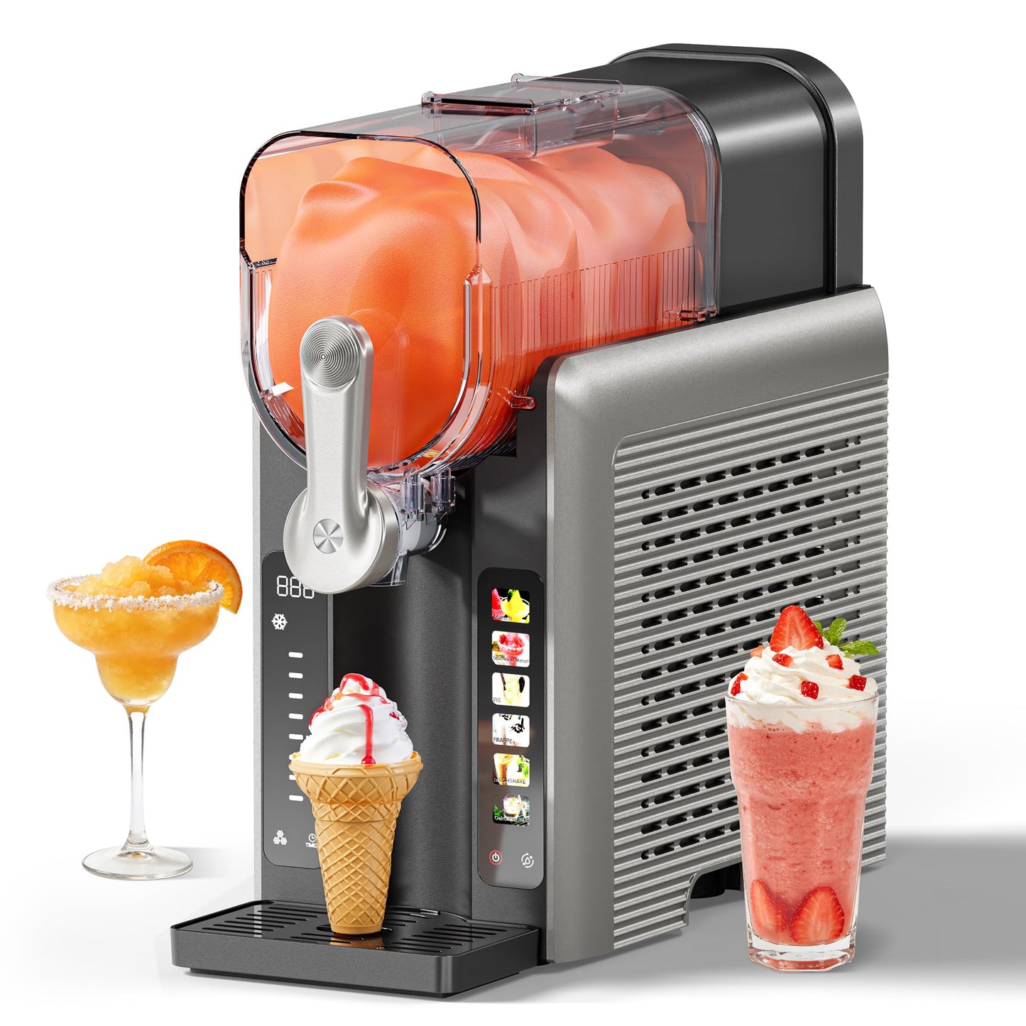INITIO AD03 Slush Machine 2 L – 6 Programmes, 12h Vorprogrammierung, Self-Cleaning, Grey