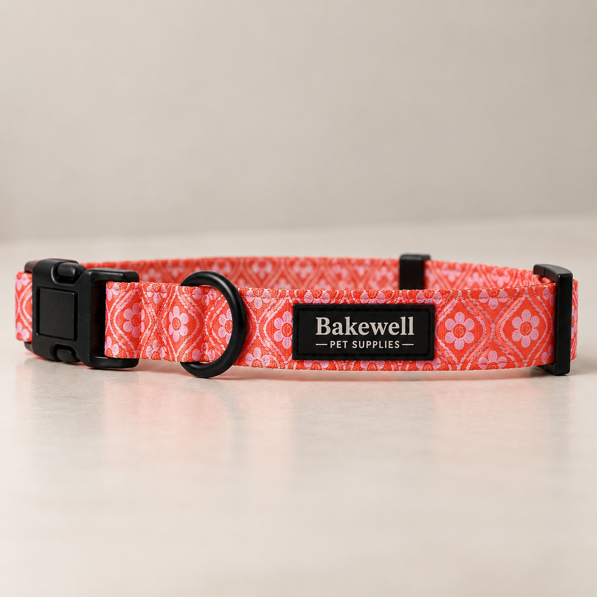 Bakewell Pet Supplies Adjustable Dog Collar – Pink Pattern with Secure Buckle