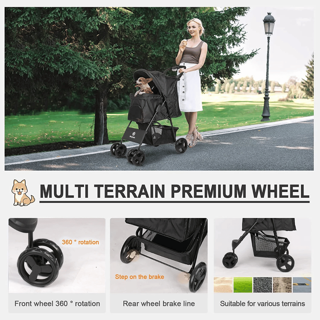 Large Collapsible Pet Stroller with Storage Compartment