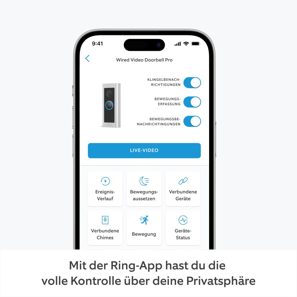 Ring Video Doorbell Pro 2 Video Doorbell, 1536p HD, 3D-Motion Detection, Colour-Night Vision, WiFi