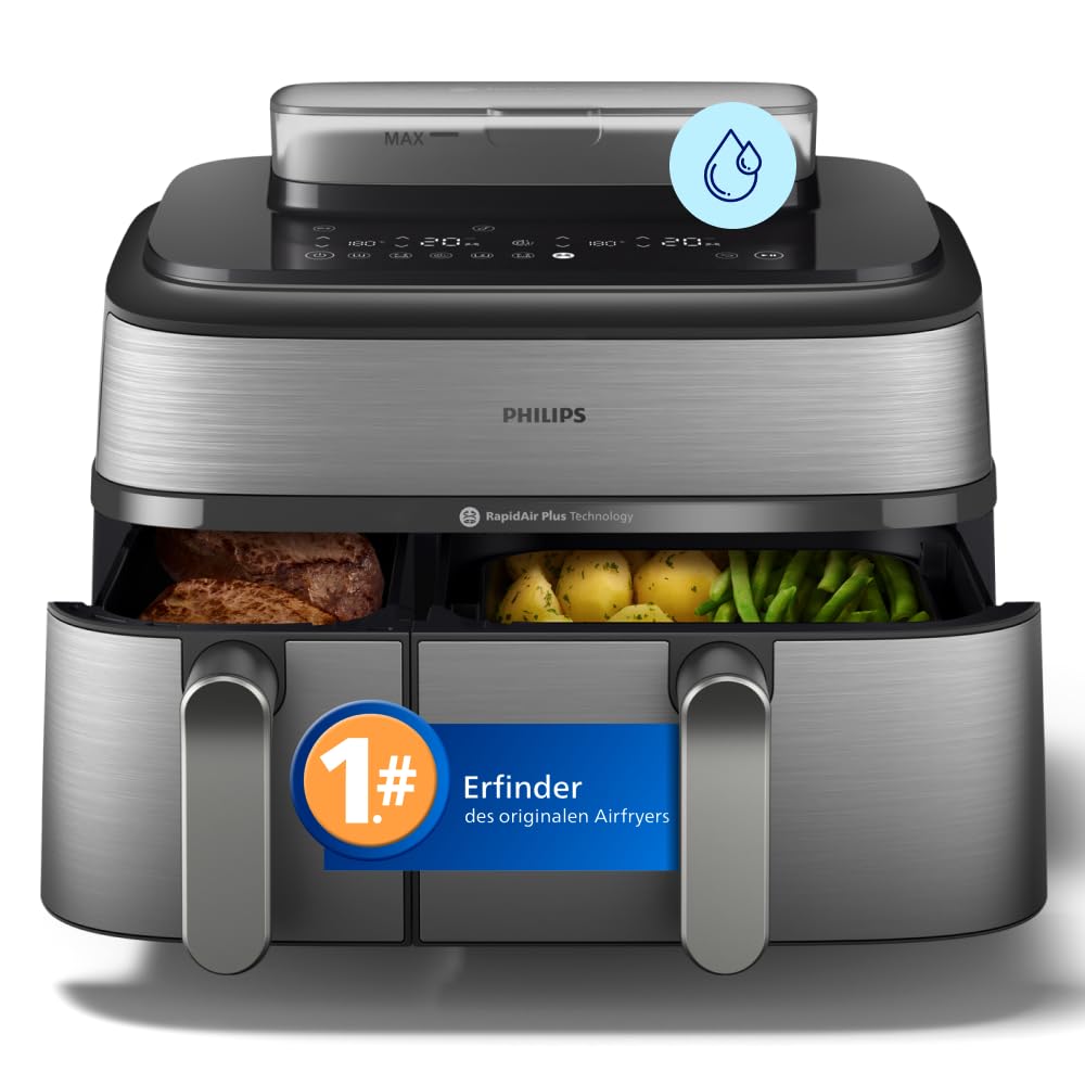 Philips NA550/00 5000 Series Steam & AirFry Air Fryer 9L – RapidAir Plus, 2x Korb, 2750W