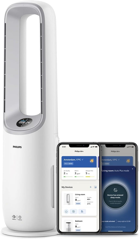 Philips AMF765/10 2-in-1 Air Purifier & Ventilator 70m² – NanoProtect HEPA, 270m³/h, 20dB, KI, Alexa, White