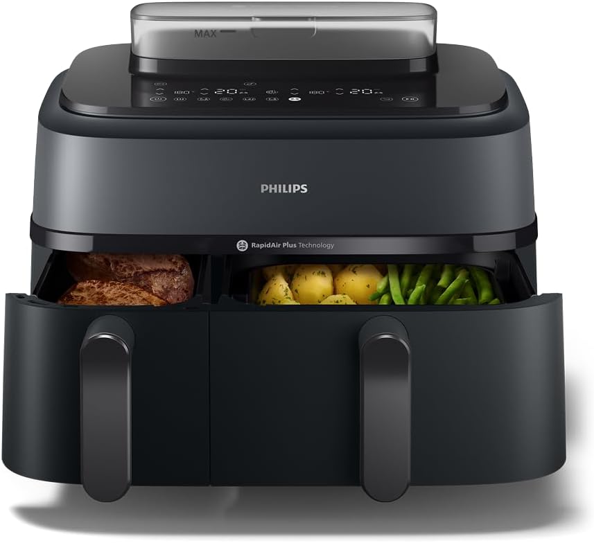 Philips NA550/00 5000 Series Steam & AirFry Air Fryer 9L – RapidAir Plus, 2x Korb, 2750W