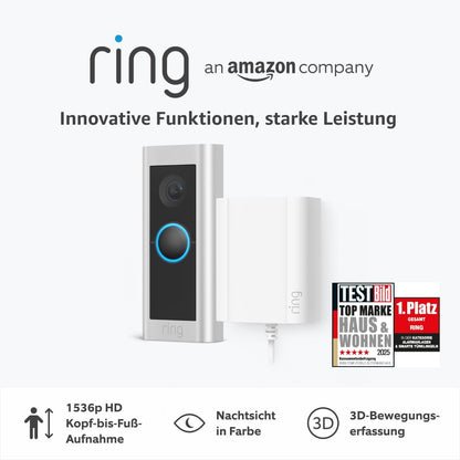 Ring Video Doorbell Pro 2 Video Doorbell, 1536p HD, 3D-Motion Detection, Colour-Night Vision, WiFi