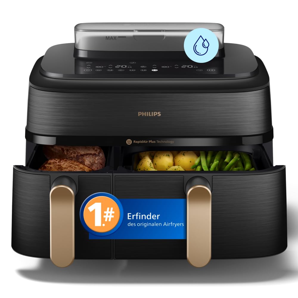 Philips NA550/00 5000 Series Steam & AirFry Air Fryer 9L – RapidAir Plus, 2x Korb, 2750W