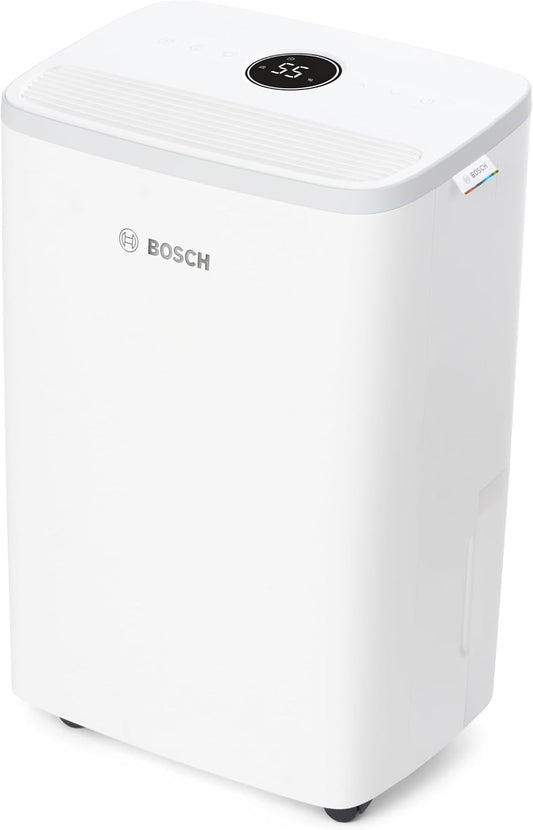 Bosch Dry 2000 Dehumidifier 12L/Day – 35dB, 2,5L Tank, Auto/Nacht/Laundry, 24m², White/Grey