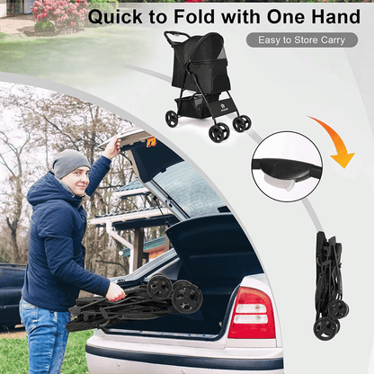 Large Collapsible Pet Stroller with Storage Compartment