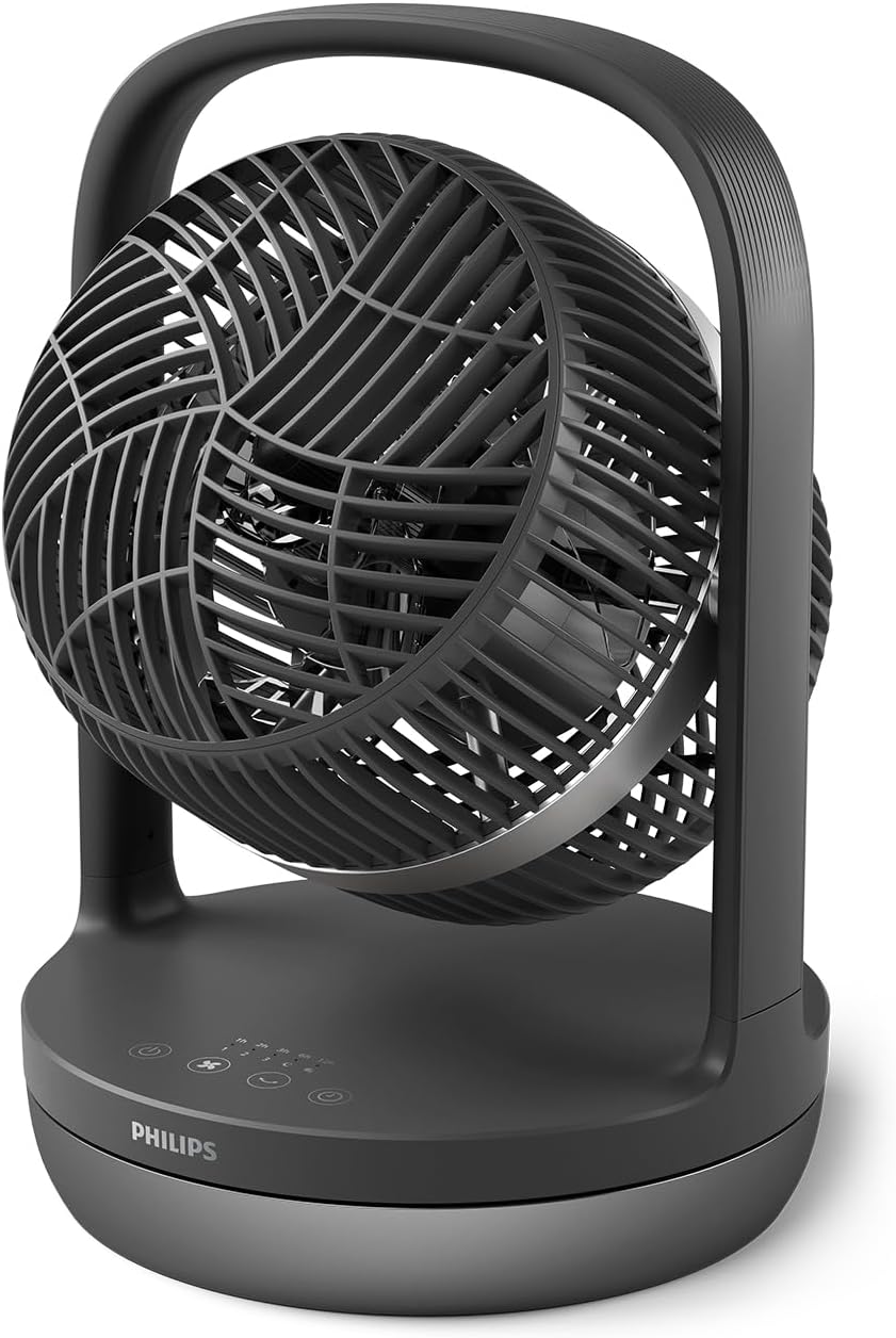 Philips CX3050/01 SilentWings Table Fan – 23dB, 738m³/h, 90° Oscillation, 180° Tilt, 3 Speeds, Black