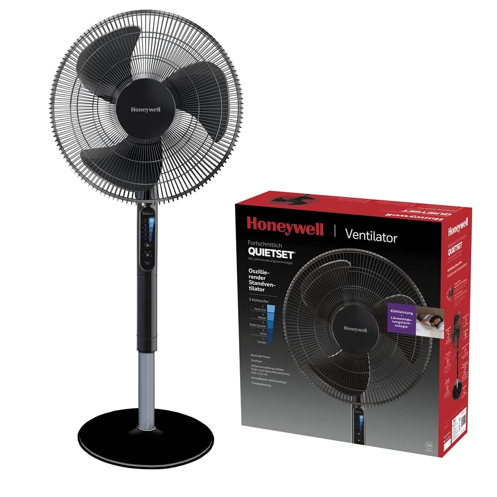 Honeywell HYF260E QuietSet Tower Fan 83cm – 5 Speeds, 80° Oscillation, 30W, Timer, Remote Control, White