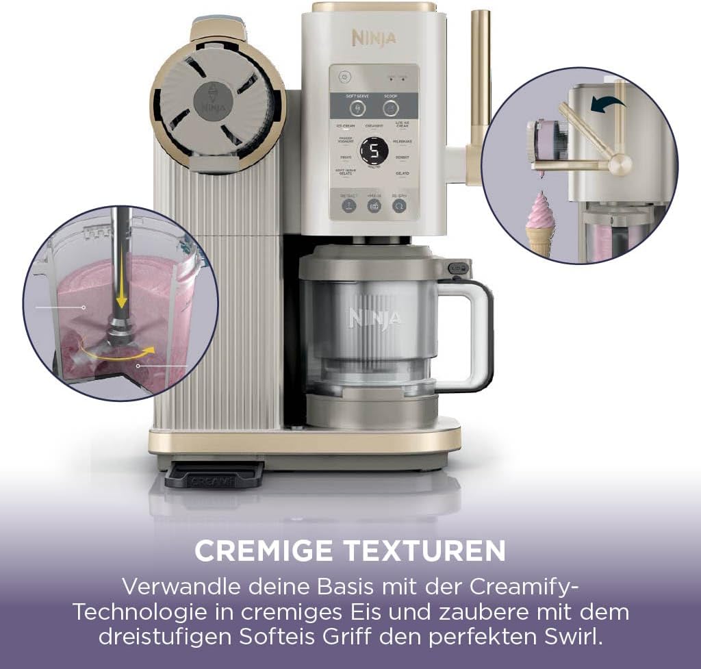 Ninja NC701EU CREAMi Scoop & Swirl Ice Cream Maker 13-in-1 – 2x480ml, Softeis & Eis, Stone Gold