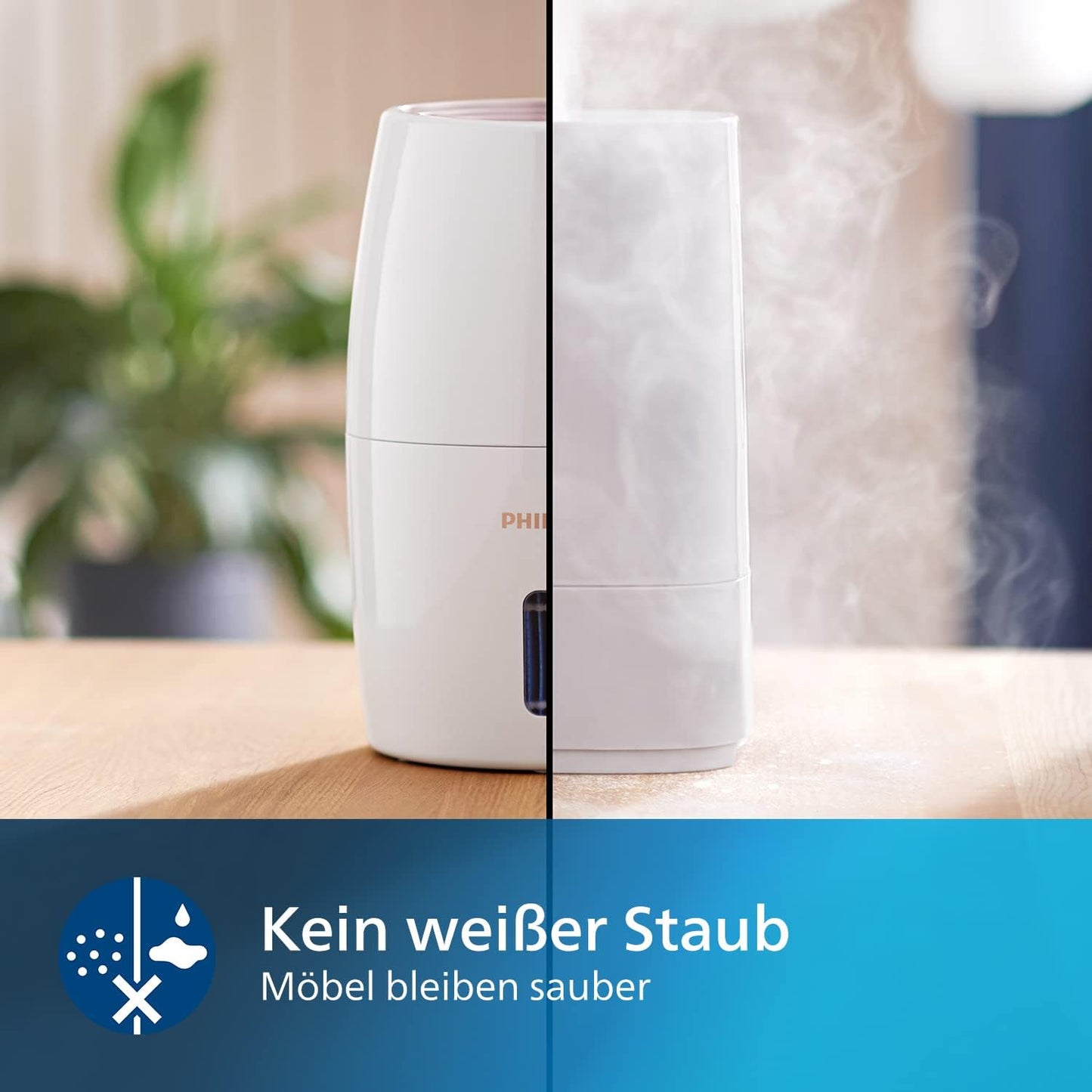 Philips HU2716/10 2000 Series Humidifier 2L – 99% bakterienreduziert, 32m², 360°, 3 Speeds, Sleep Mode, White