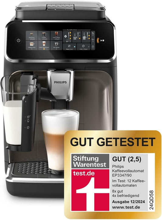 Philips EP3347/90 3300 Series LatteGo Fully Automatic Coffee Machine 1,8L – SilentBrew, AquaClean, 12-stufig, Black/Chrome