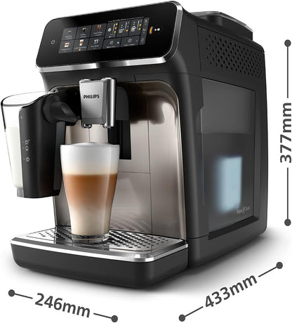 Philips EP3347/90 3300 Series LatteGo Fully Automatic Coffee Machine 1,8L – SilentBrew, AquaClean, 12-stufig, Black/Chrome