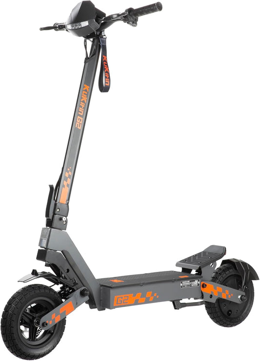 KuKirin G2 E-Scooter, Up to 55 km Range, 10 Zoll Pneumatic Tyres, Vorder- and Rear Suspension, Dual Disc Brakes, Foldable, Black/Orange