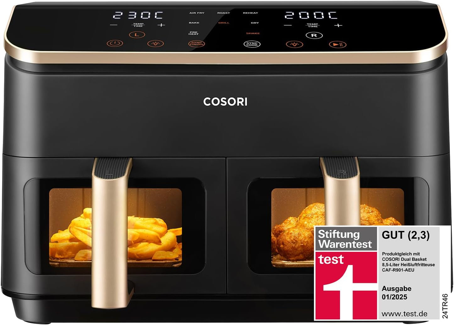 Cosori CAF-R903 Dual Zone Air Fryer 8,5L – Viewing Window, Sync & Match, 1750W, Gold
