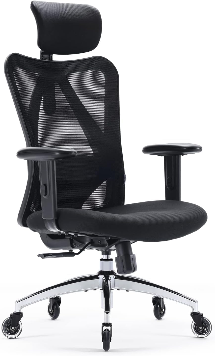 SIHOO M57 Ergonomic Office Chair, 3D-Armrests, Mesh, Headrest, Up to 150 kg, Black