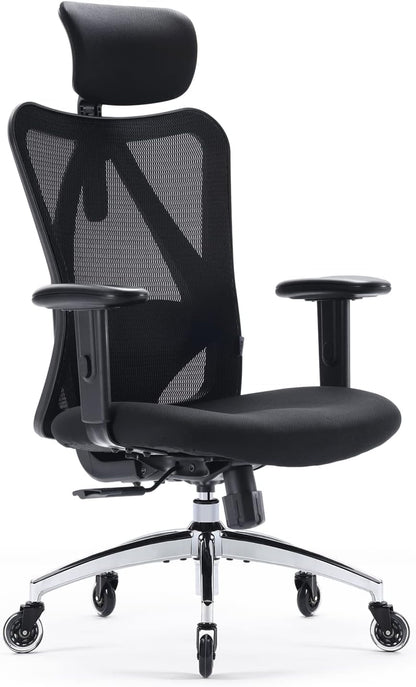 SIHOO M57 Ergonomic Office Chair, 3D-Armrests, Mesh, Headrest, Up to 150 kg, Black
