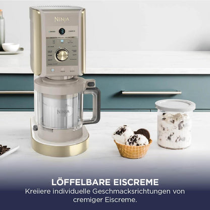 Ninja NC502EU CREAMi Deluxe Ice Cream Maker 2x710ml – 10 Programmes, Dual-Motor, Stone Gold