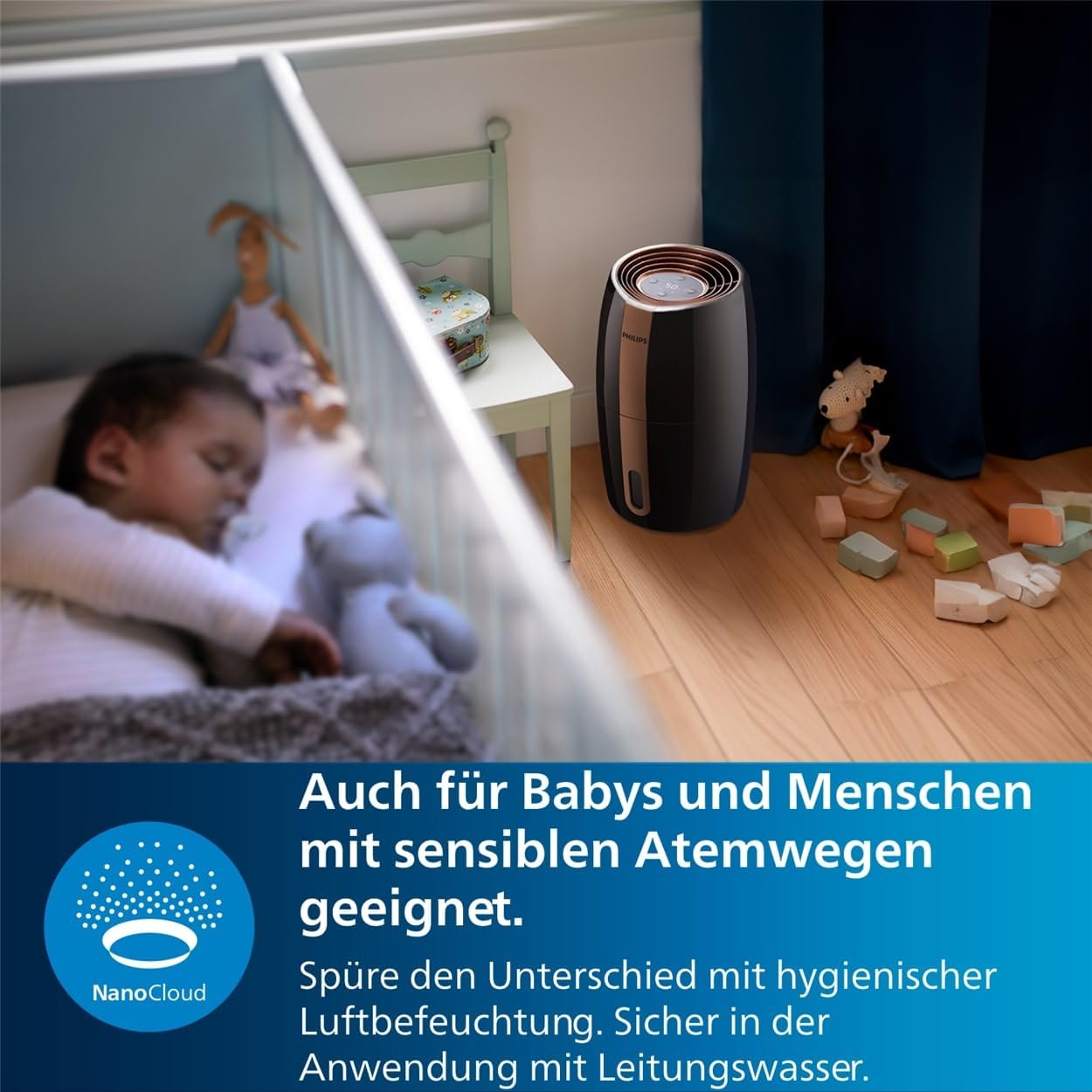 Philips HU2718/10 2000 Series Humidifier 2L – NanoCloud, 200ml/h, 32m², 3 Speeds, 15h, Black/Copper