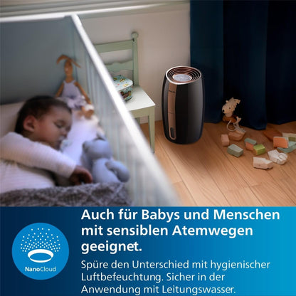 Philips HU2718/10 2000 Series Humidifier 2L – NanoCloud, 200ml/h, 32m², 3 Speeds, 15h, Black/Copper