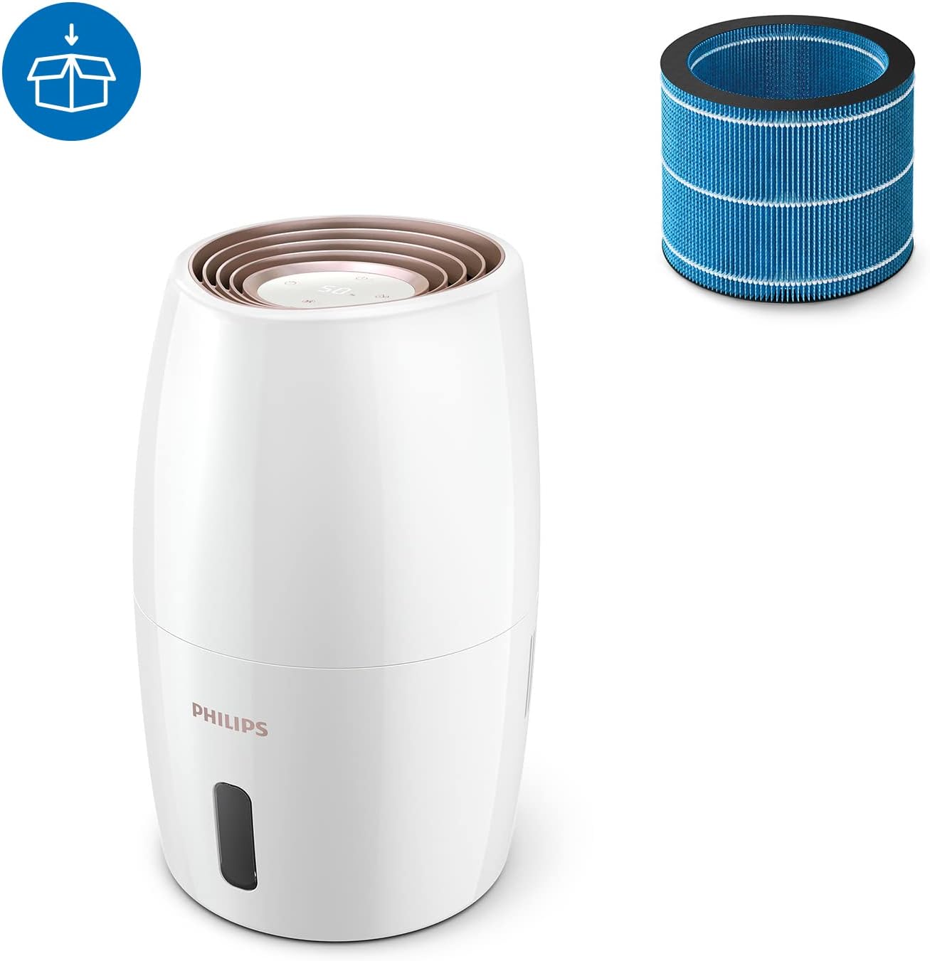 Philips HU2716/10 2000 Series Humidifier 2L – 99% bakterienreduziert, 32m², 360°, 3 Speeds, Sleep Mode, White