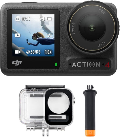 DJI Osmo Action 4 Essential Combo 4K Action Camera – 1/1.3" Sensor, 155°, 10-Bit, IP68, 150 Min, Black