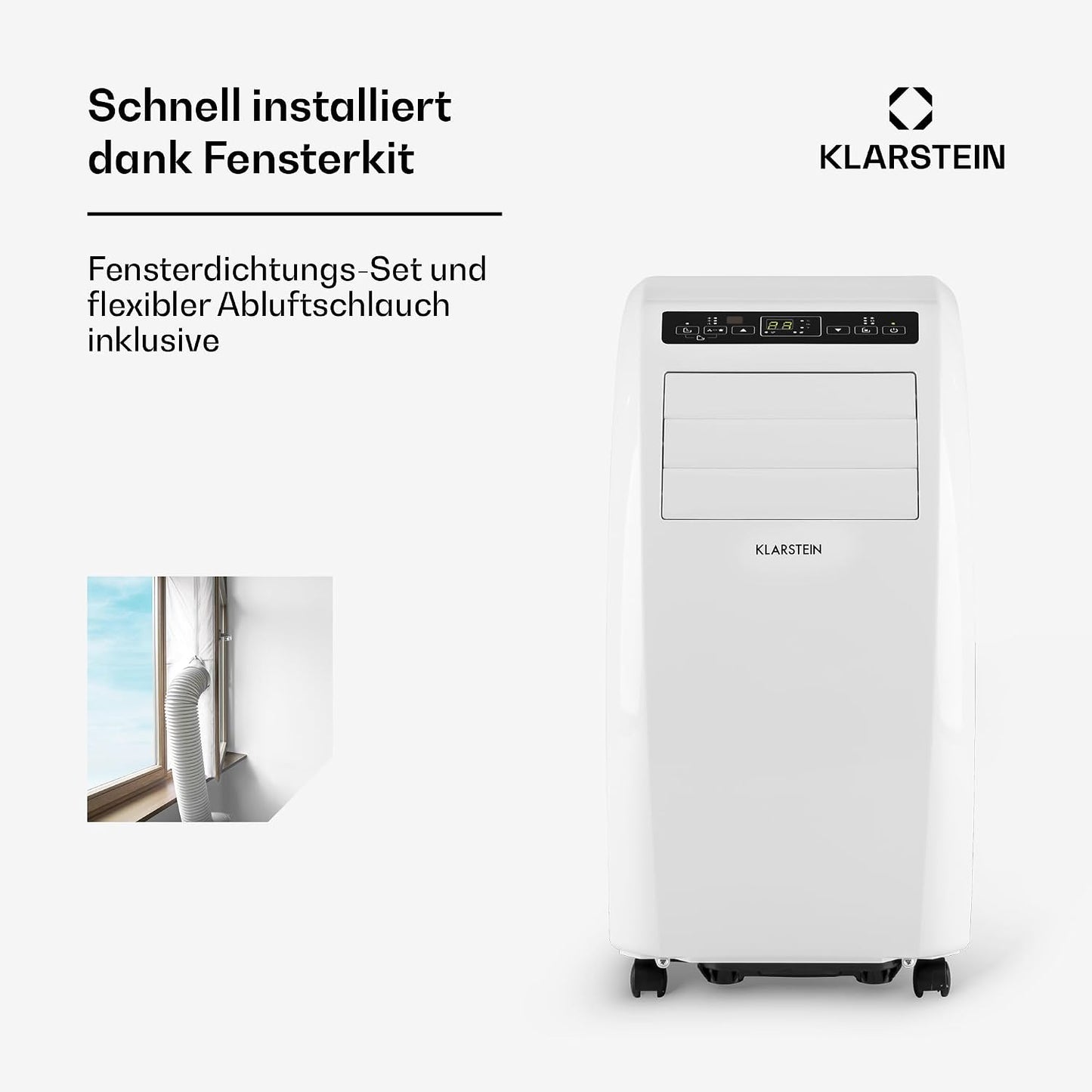 Klarstein Metrobreeze Rom Portable Air Conditioner 10.000 BTU – 4-in-1, R290, Energy Class A+, SEER 12, 3kW, Remote Control, White