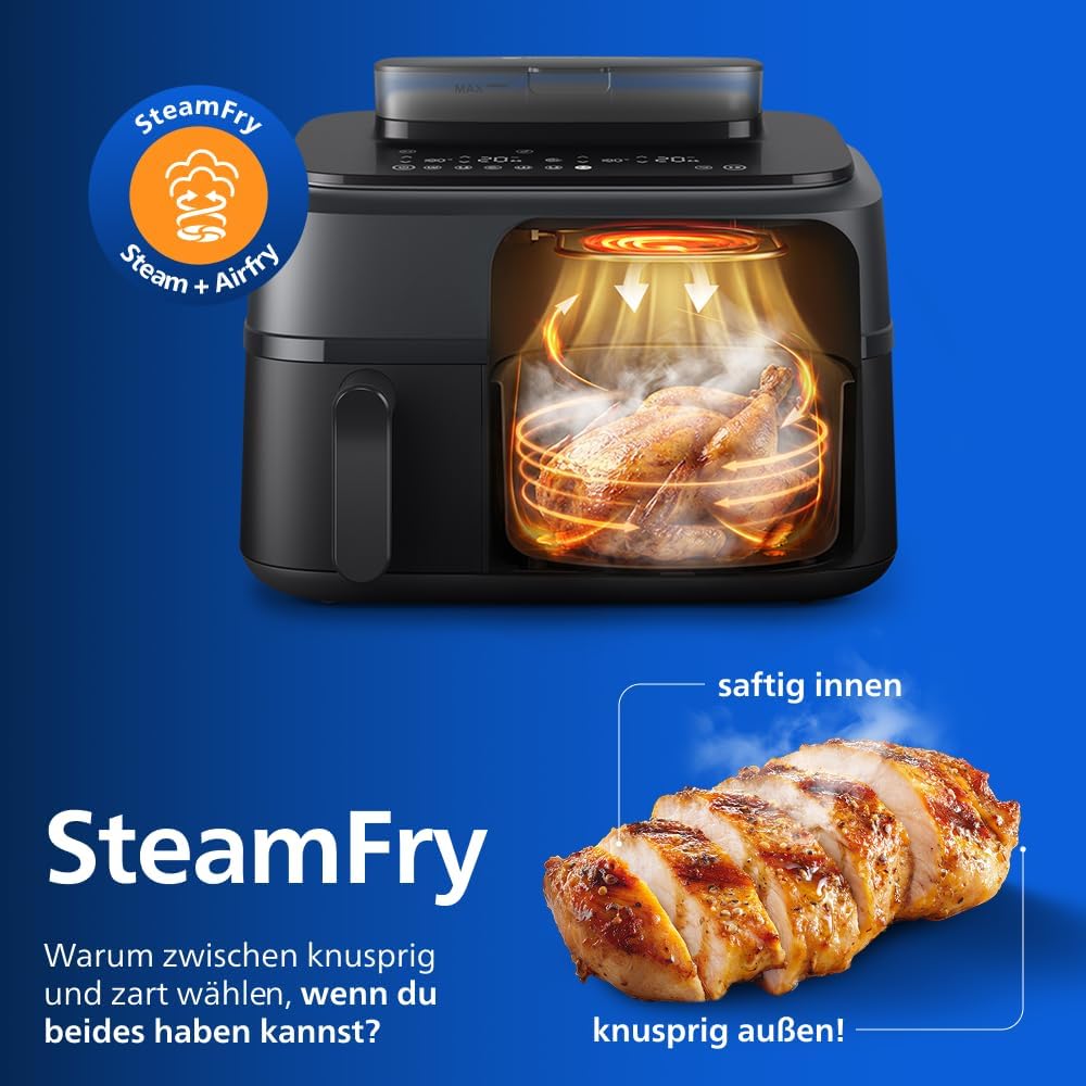 Philips NA550/00 5000 Series Steam & AirFry Air Fryer 9L – RapidAir Plus, 2x Korb, 2750W