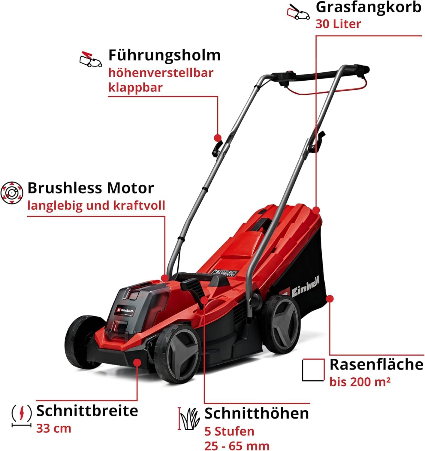 Einhell GE-CM 18/33 Li Battery-Lawn Mower 33 cm – 18V Power X-Change, Brushless Motor, 4,0 Ah Battery