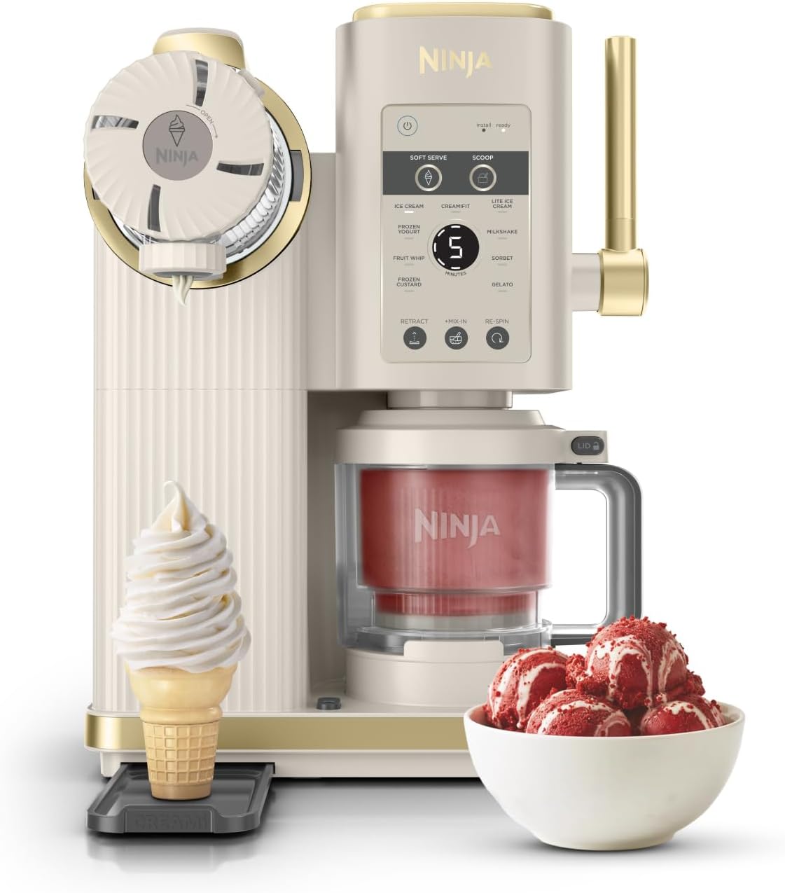 Ninja NC701EU CREAMi Scoop & Swirl Ice Cream Maker 13-in-1 – 2x480ml, Softeis & Eis, Stone Gold