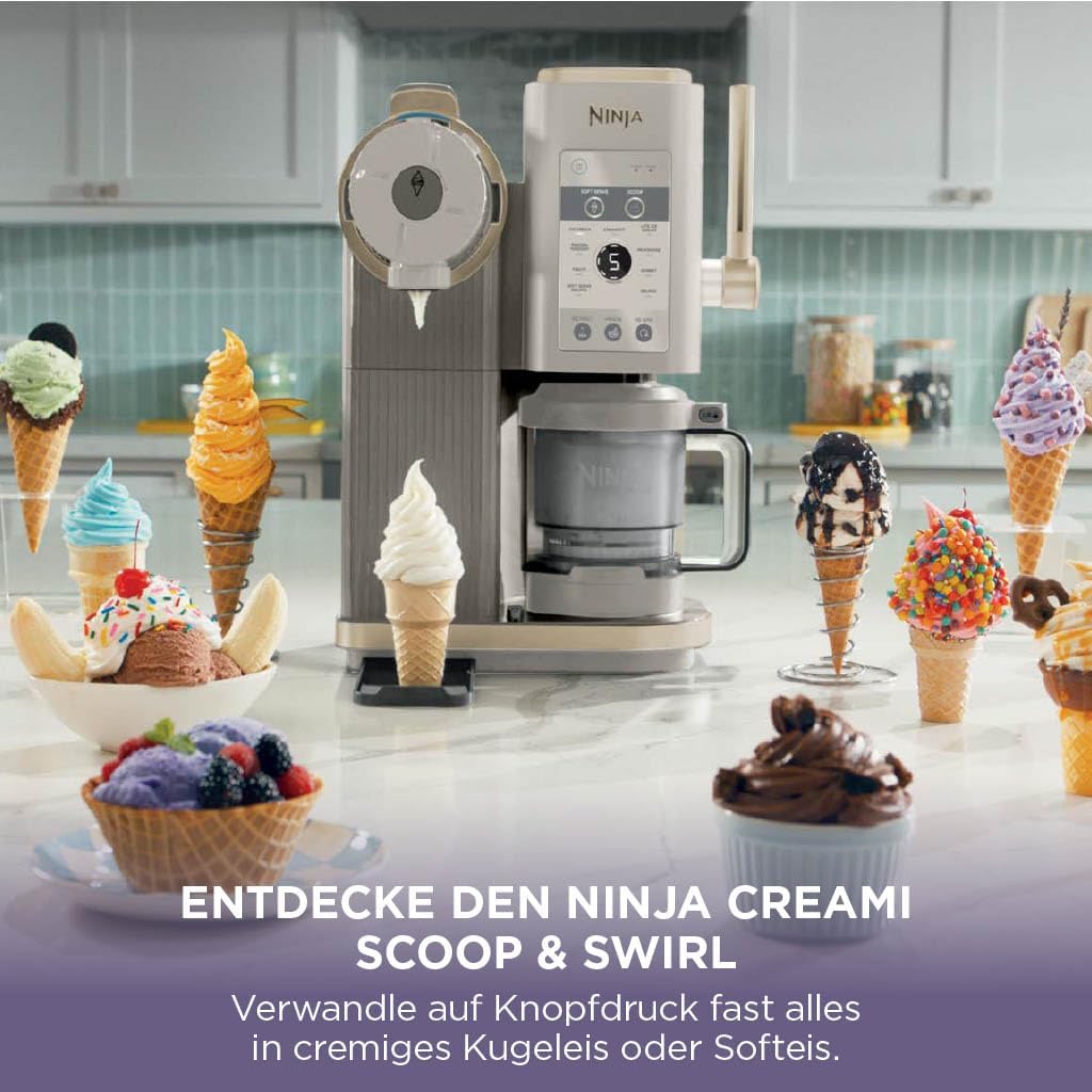 Ninja NC701EU CREAMi Scoop & Swirl Ice Cream Maker 13-in-1 – 2x480ml, Softeis & Eis, Stone Gold