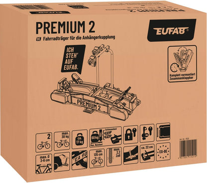 EUFAB PREMIUM 2 Towbar Bike Carrier – 2 Räder, 60kg, E-Bike, Foldable, Lockable, Black