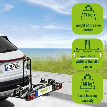 EUFAB PREMIUM 2 Towbar Bike Carrier – 2 Räder, 60kg, E-Bike, Foldable, Lockable, Black
