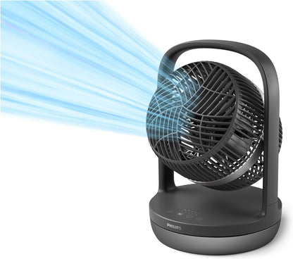 Philips CX3050/01 SilentWings Table Fan – 23dB, 738m³/h, 90° Oscillation, 180° Tilt, 3 Speeds, Black