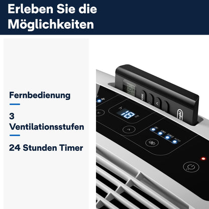 De'Longhi Penguin PAC EM82 Eco Portable Air Conditioner 2,4kW – R290, Energy Class A, SEER 16, Dust Filter, White