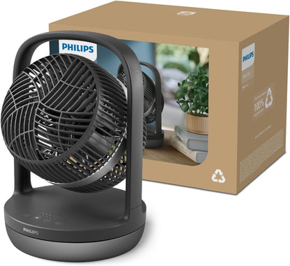 Philips CX3050/01 SilentWings Table Fan – 23dB, 738m³/h, 90° Oscillation, 180° Tilt, 3 Speeds, Black