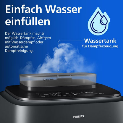 Philips NA550/00 5000 Series Steam & AirFry Air Fryer 9L – RapidAir Plus, 2x Korb, 2750W