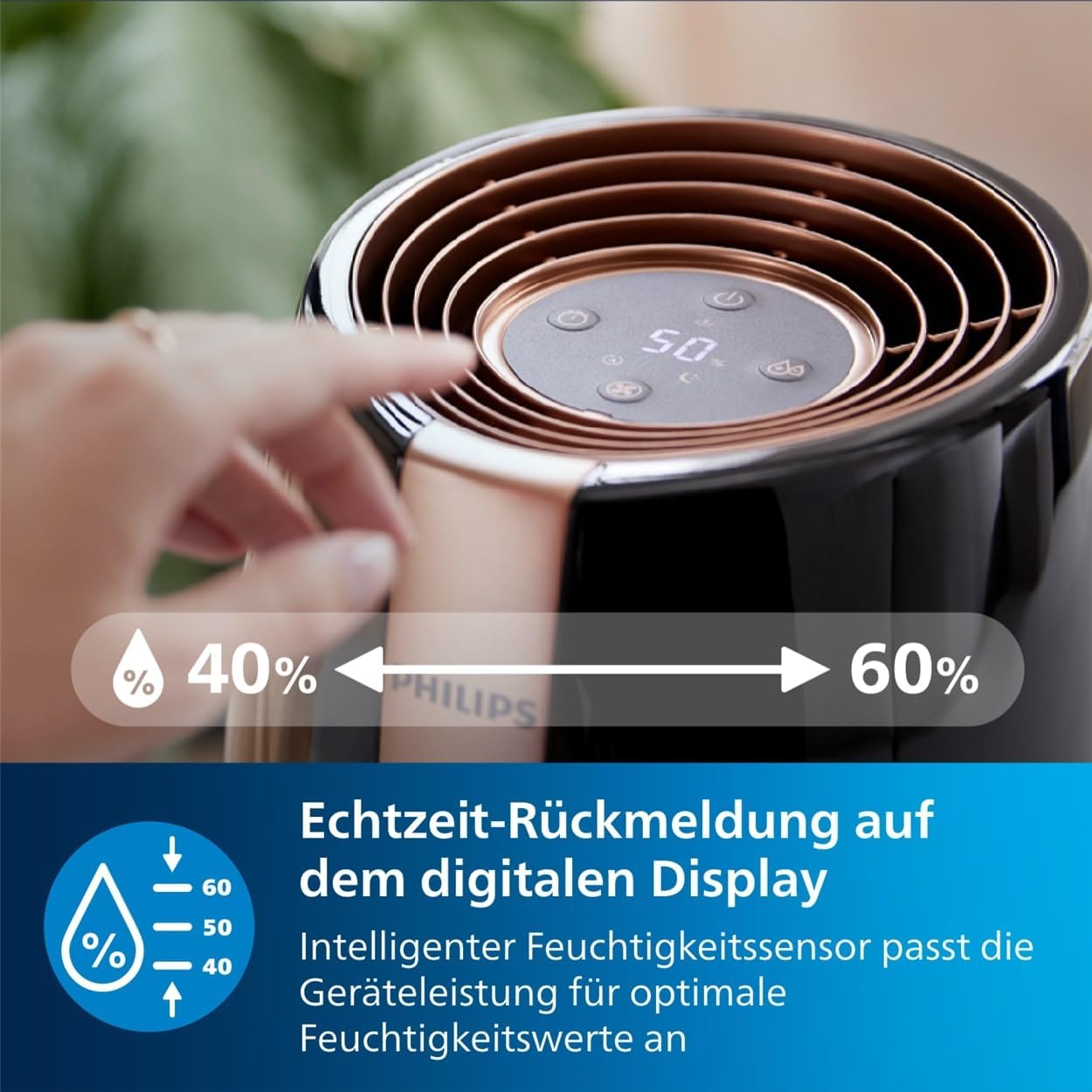 Philips HU2718/10 2000 Series Humidifier 2L – NanoCloud, 200ml/h, 32m², 3 Speeds, 15h, Black/Copper