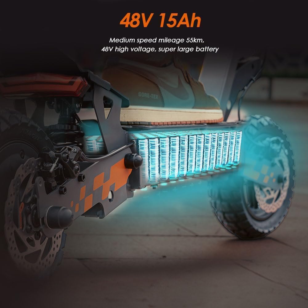 KuKirin G2 E-Scooter, Up to 55 km Range, 10 Zoll Pneumatic Tyres, Vorder- and Rear Suspension, Dual Disc Brakes, Foldable, Black/Orange