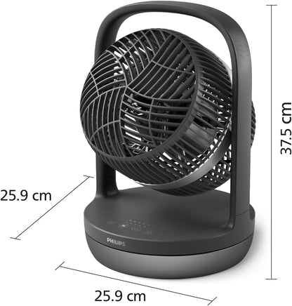 Philips CX3050/01 SilentWings Table Fan – 23dB, 738m³/h, 90° Oscillation, 180° Tilt, 3 Speeds, Black