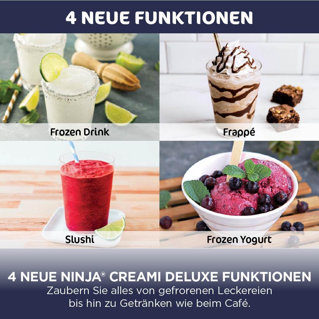 Ninja NC502EU CREAMi Deluxe Ice Cream Maker 2x710ml – 10 Programmes, Dual-Motor, Stone Gold