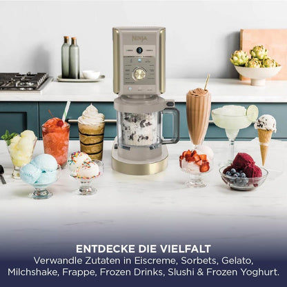 Ninja NC502EU CREAMi Deluxe Ice Cream Maker 2x710ml – 10 Programmes, Dual-Motor, Stone Gold