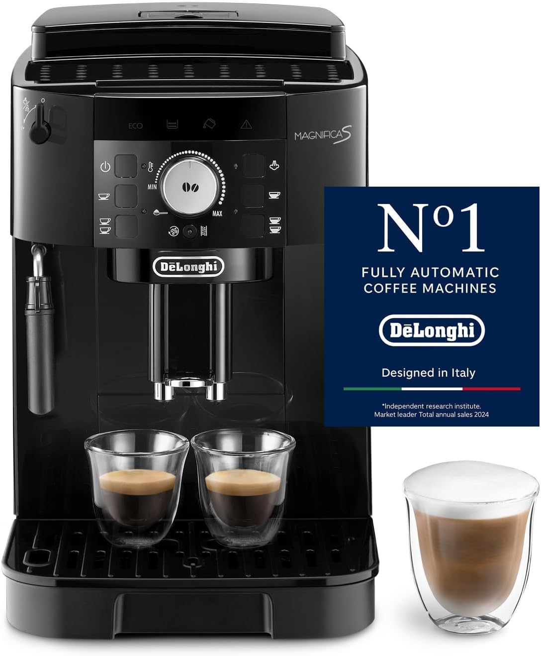 De'Longhi Magnifica S ECAM11.112.B Fully Automatic Coffee Machine – Grinder, Milk Frother, 2-Tassen, Black