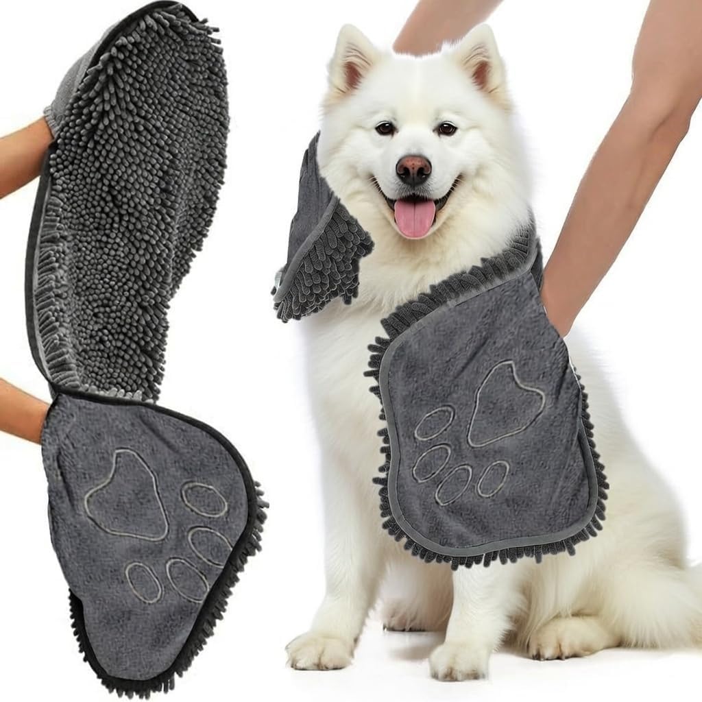 Super Absorbent Microfibre Dog Towel – 80×35cm Quick Drying Shammy for Bath Time, Walks & Travel (Black)
