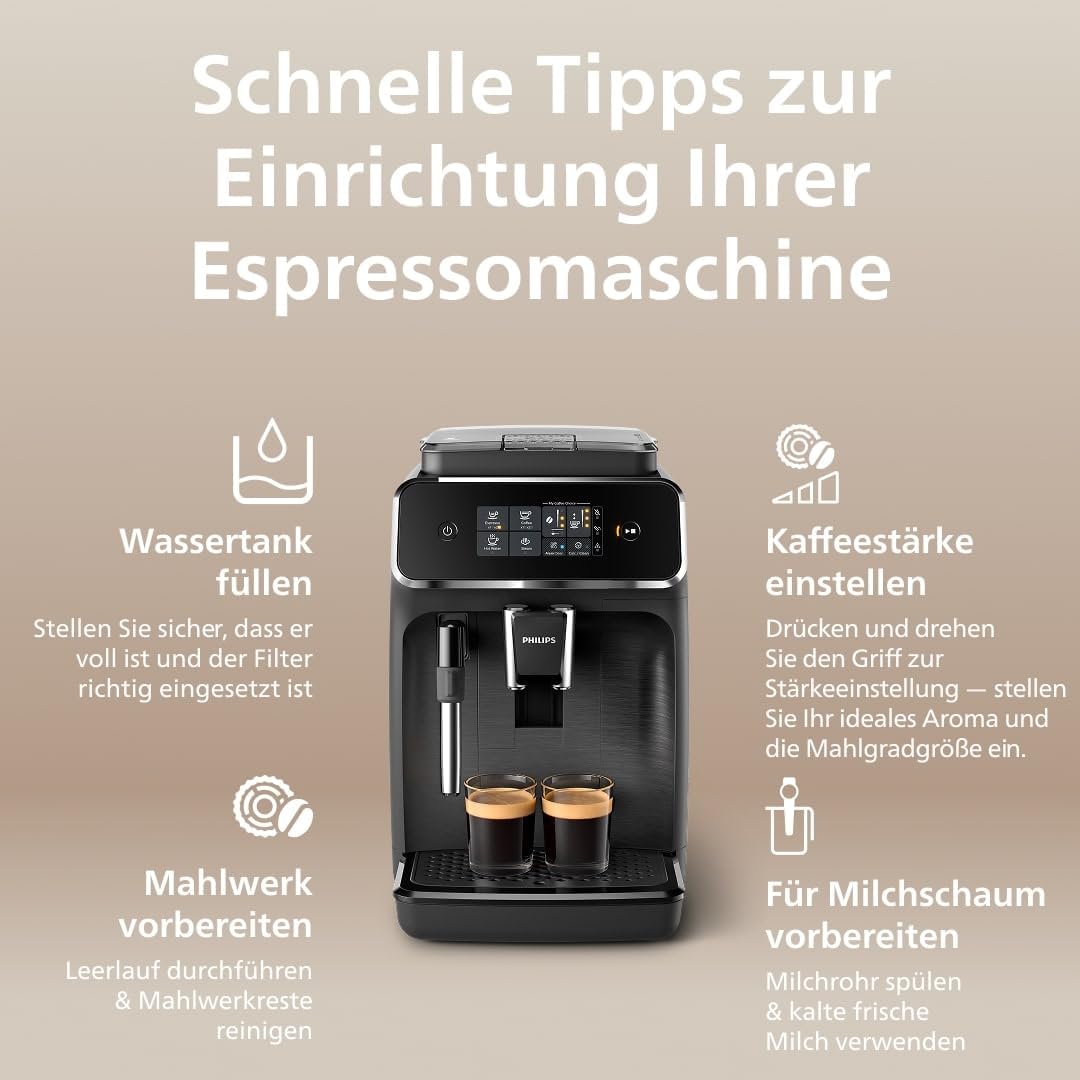 Philips EP2220/10 2200 Series Fully Automatic Coffee Machine 1,8L – Panarello, Aroma Seal, Touch Display, Black