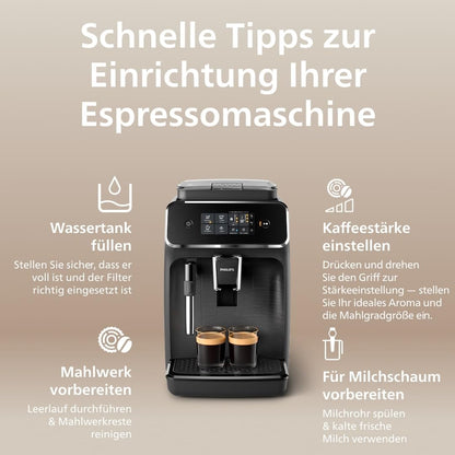 Philips EP2220/10 2200 Series Fully Automatic Coffee Machine 1,8L – Panarello, Aroma Seal, Touch Display, Black